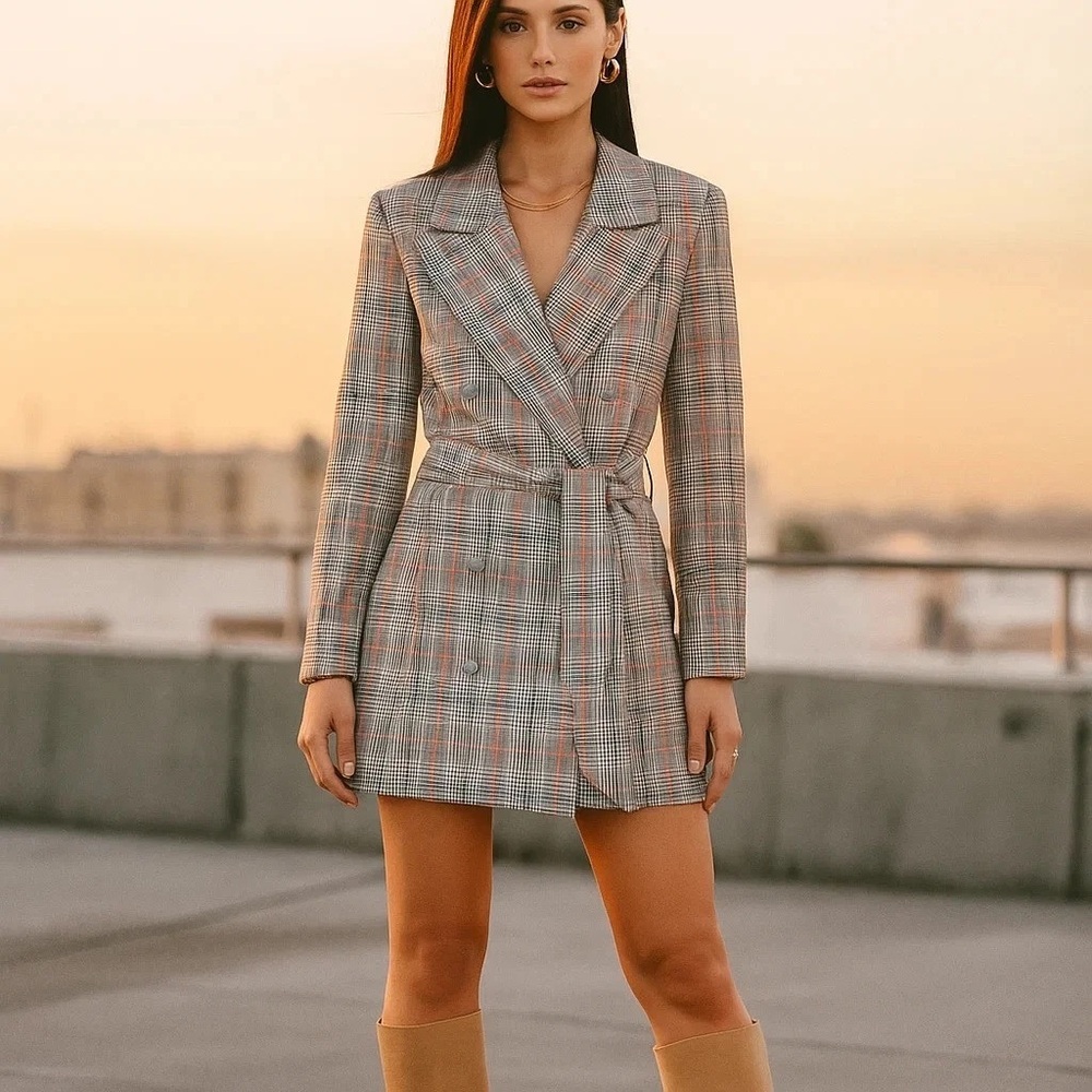 Lovers + Friends Plaid Double-Breasted Blazer Dress